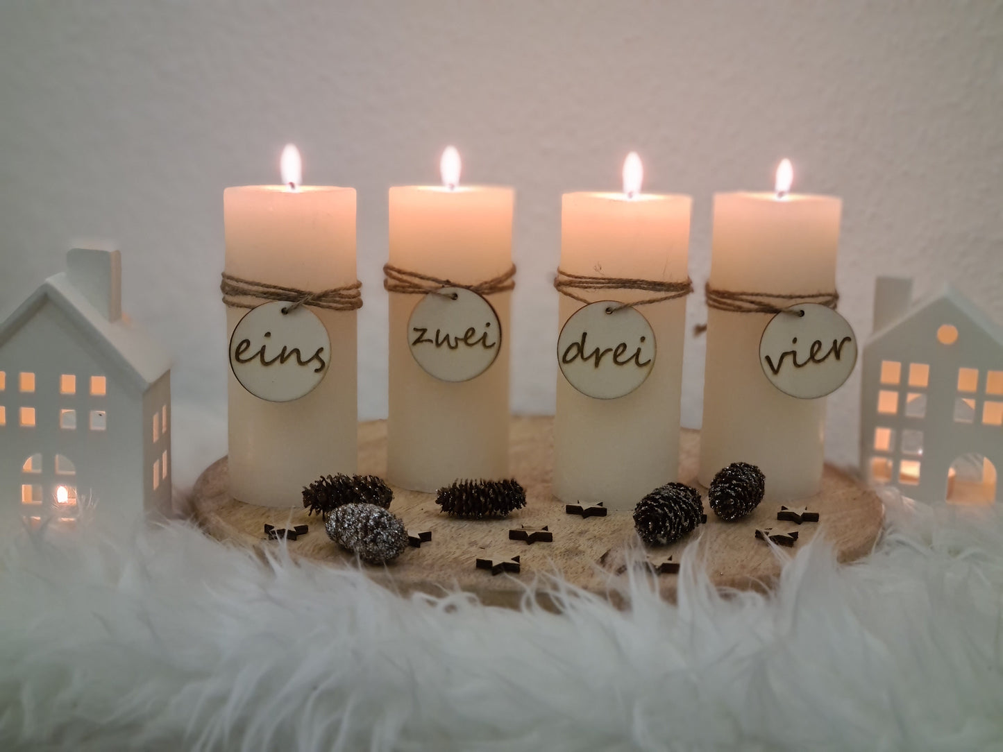 Adventskranz Zahlen aus Garapa Holz - 4er Set - Weihnachten Dekoration - Advent - Adventskranzdekoration - Kerzenschmuck - Natur