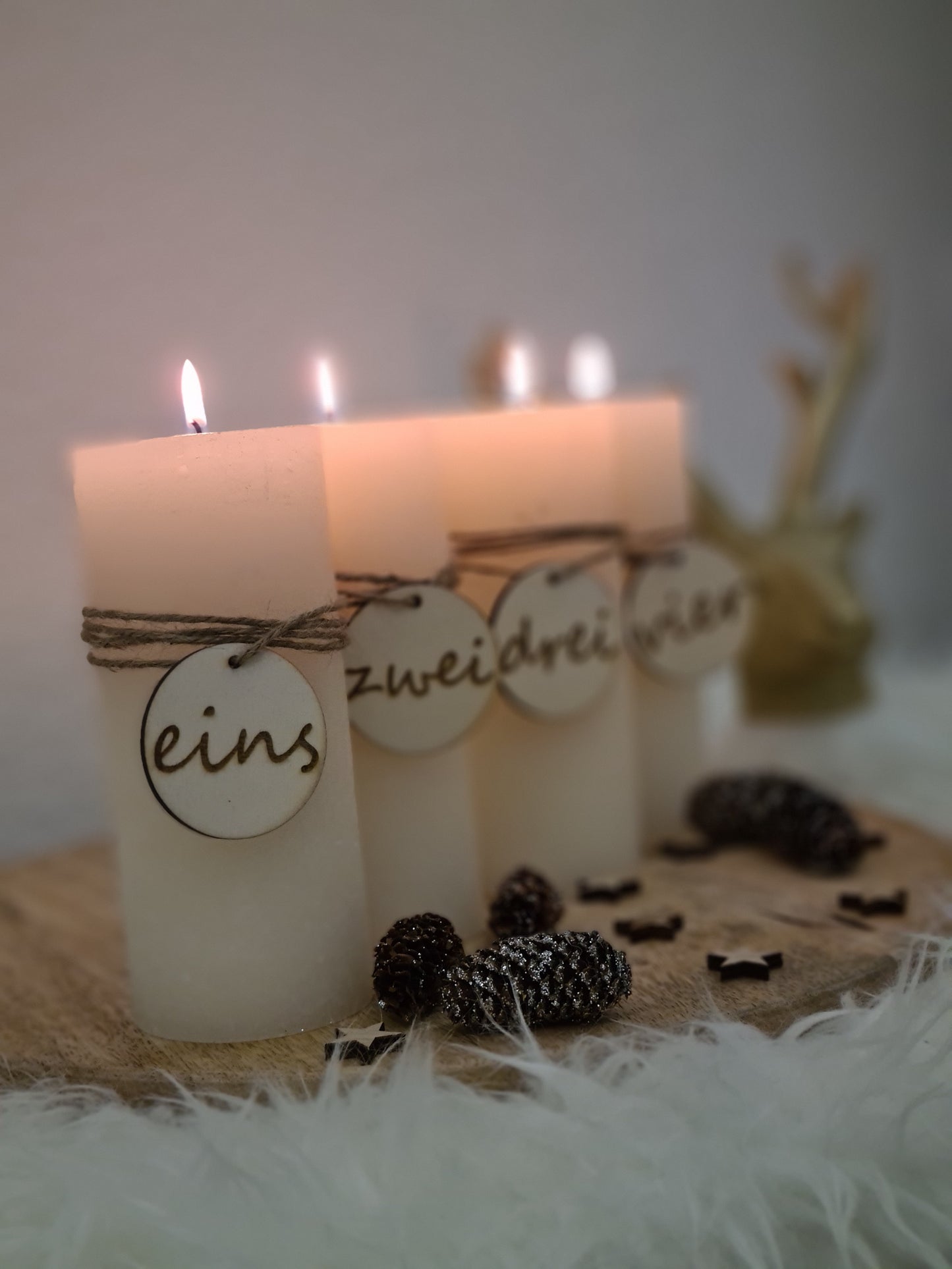Adventskranz Zahlen aus Garapa Holz - 4er Set - Weihnachten Dekoration - Advent - Adventskranzdekoration - Kerzenschmuck - Natur