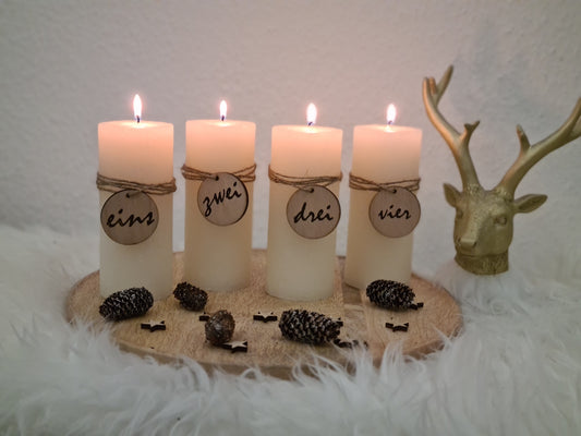 Adventskranz Zahlen aus Garapa Holz - 4er Set - Weihnachten Dekoration - Advent - Adventskranzdekoration - Kerzenschmuck - Natur